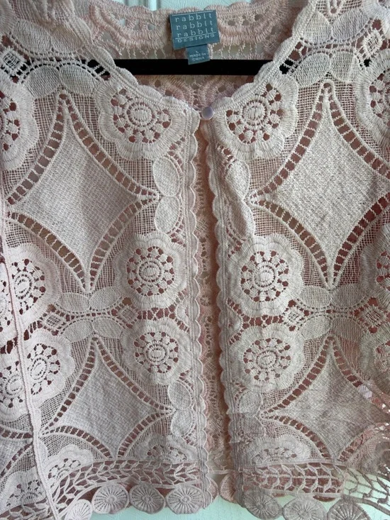 Pink Rabbit Rabbit Rabbit Crocheted Lace Women's Top Size L - Picture 3 of 6